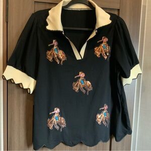 Black Top with Embroidered Cowboy Design